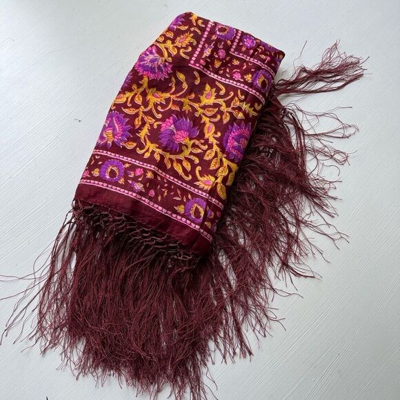 Bebe London 100% Silk Sheer Fringe Scarf – NWOT, 40" Square, Made in India - Picture 7 of 13